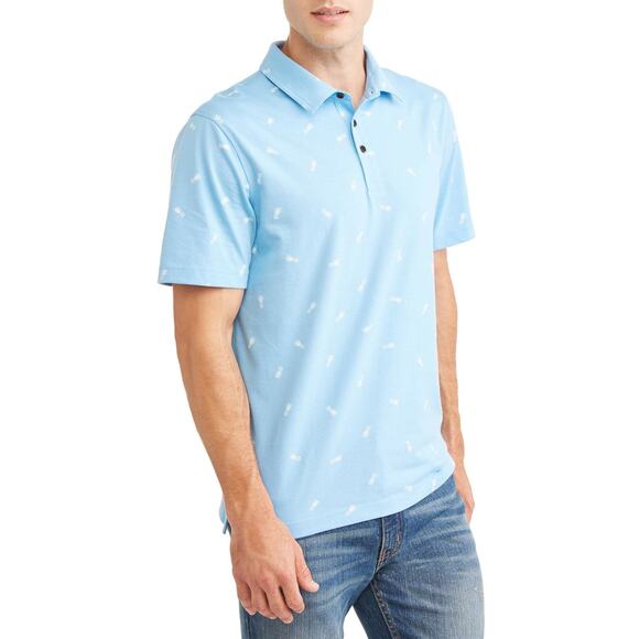Polo Shirt Blue Pineapple Print Jersey Small - Picture 2 of 3